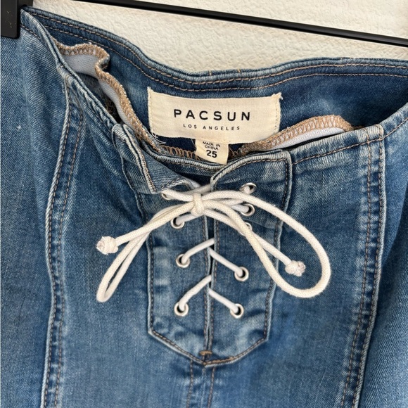 PacSun Blue Mini denim Skirt with Tie up laced Front - Picture 3 of 4